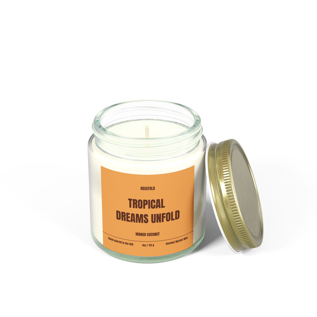 ROSEFOLD Mango Coconut Scented Candle 4oz (Coconut Apricot Wax)