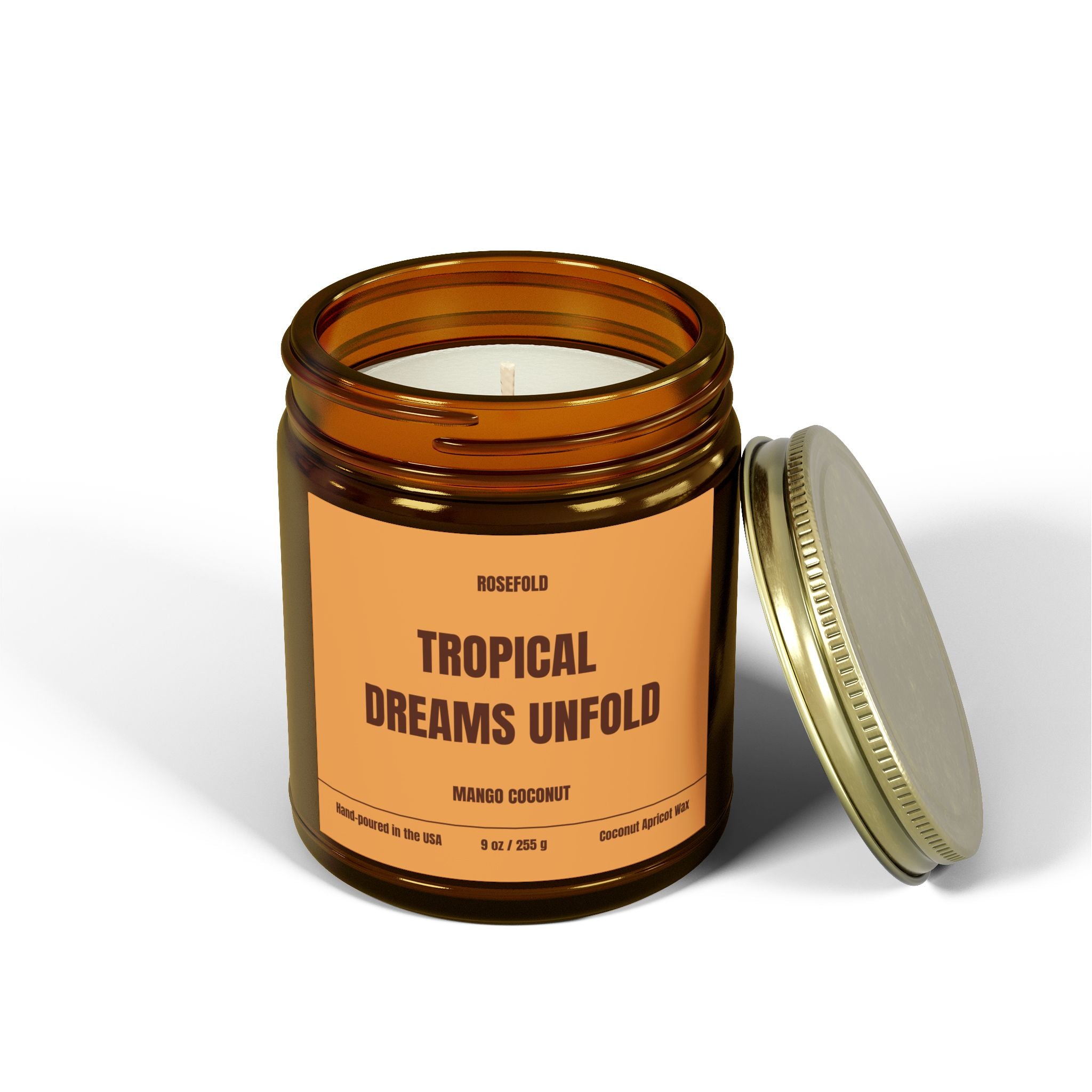 ROSEFOLD Mango Coconut Scented Candle 9oz (Coconut Apricot Wax)