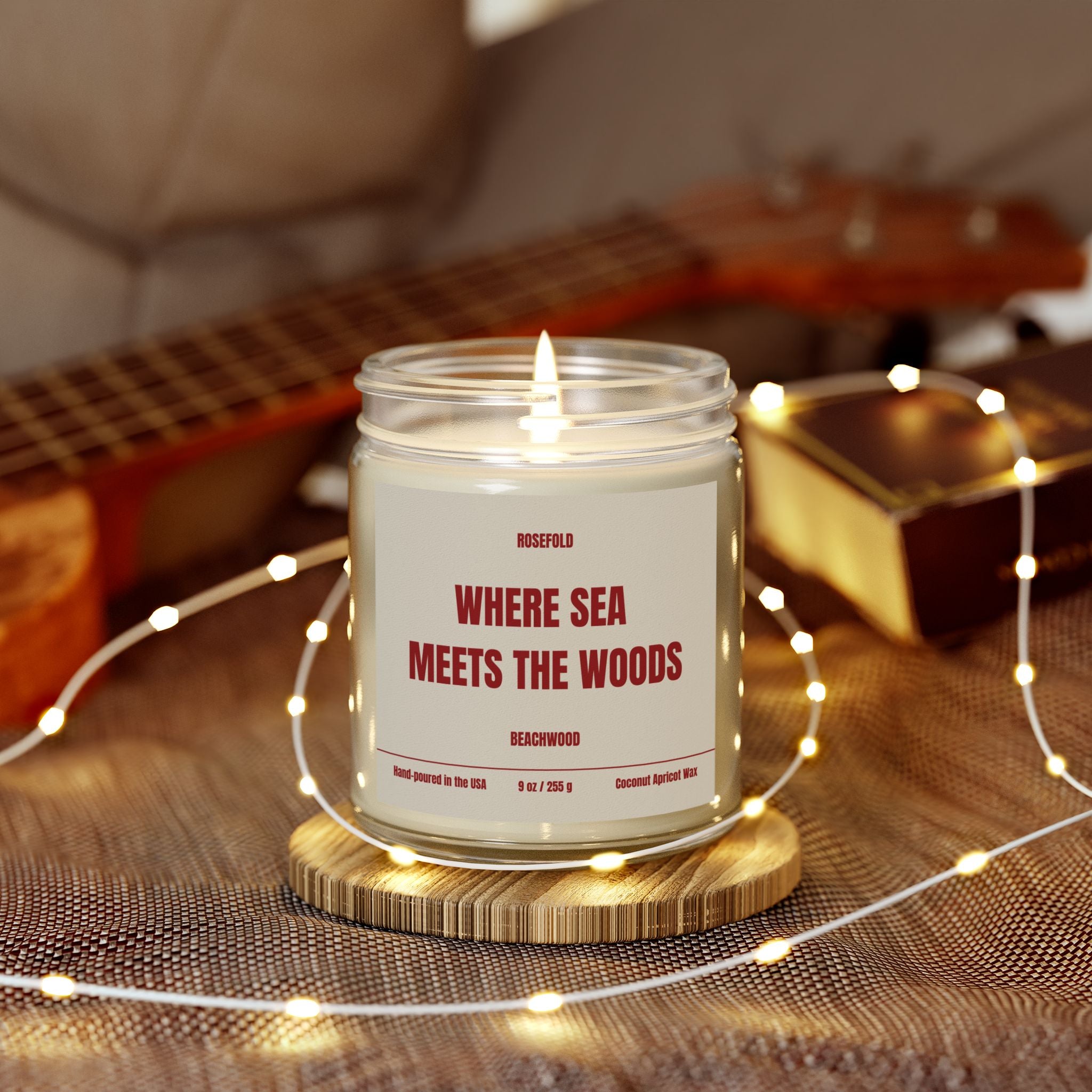 ROSEFOLD Beachwood Scented Candle 9oz (Coconut Apricot Wax)