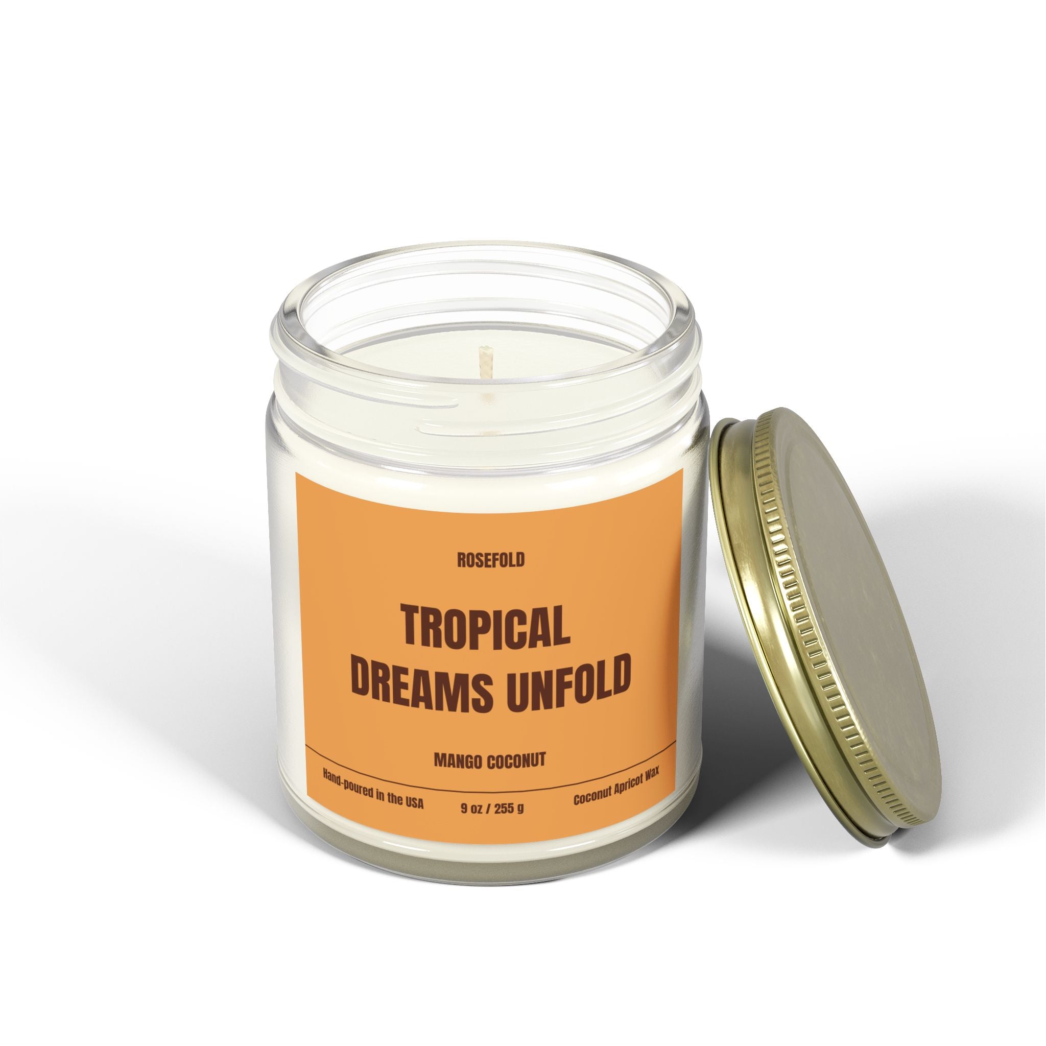 ROSEFOLD Mango Coconut Scented Candle 9oz (Coconut Apricot Wax)